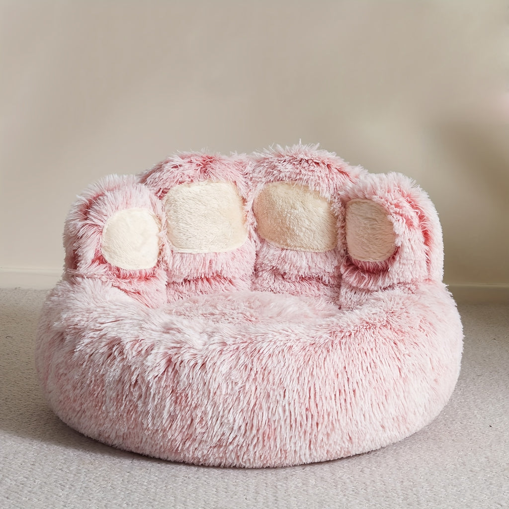 Upgraded Donut Dog Bed with Standing Paw - Plush Pink Pet Bed, Non-Slip Base, for Small/Medium Dogs & Cats - Cozy Cushioned Bed for Joint Support & Posture - Ideal for Poodles, Chihuahuas, Shih Tzus - Easy-Clean Indoor/Outdoor Use, Stylish Pet Furniture,