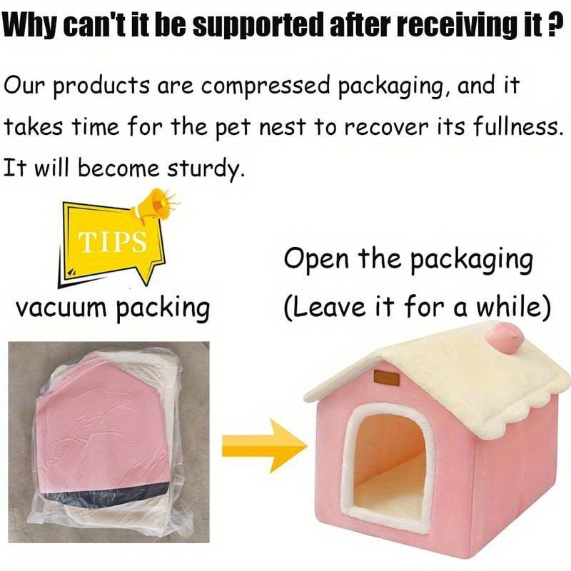 Foldable Dog House with Memory Foam Mattress - Pink & White, Cozy Winter Warmth for Small to Large Dogs & Cats, Indoor Pet Bed with Plush Cushion, Easy Assembly, Polyester Material, Pet Bedding | Cozy Pet House | Durable Pet Bed, Dog Bed