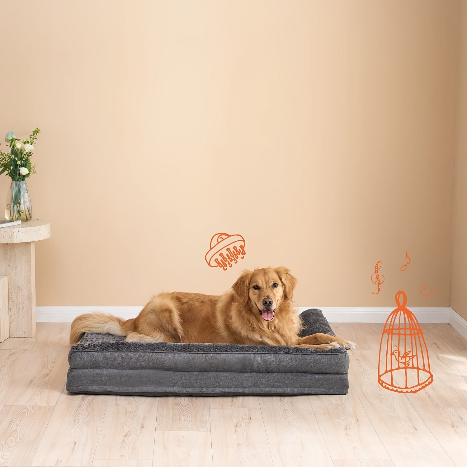 Orthopedic Dog Bed for Winter Warmth - Plush Gray Polyester Pet Bed with Ergonomic Support, Durable Rectangular Design for Medium, Large, Small & Extra-Small Breeds, Pet Winter Bed, Plush Pet Sofa, Ergonomic Pet Sofa