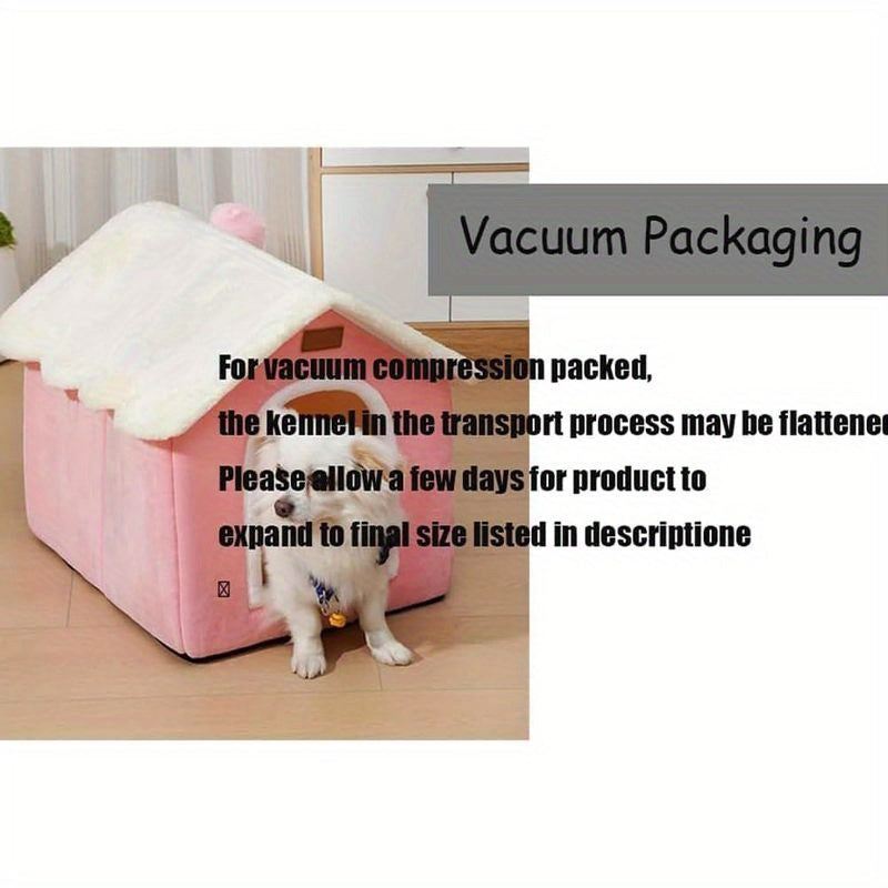 Foldable Dog House with Memory Foam Mattress - Pink & White, Cozy Winter Warmth for Small to Large Dogs & Cats, Indoor Pet Bed with Plush Cushion, Easy Assembly, Polyester Material, Pet Bedding | Cozy Pet House | Durable Pet Bed, Dog Bed