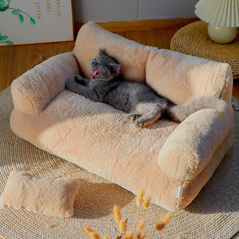 Gray Cat Sofa Bed - 21.65x14.96x7.87inch Detachable Polyester Pet Bed with Plush Cushion, Soft & Durable All-Season Indoor Cat Bed for Small Dogs & Cats, Cozy Home Decor, Cat Bed for Dogs, Cozy Pet Furniture, Modern Pet Furniture, Durable Pet Furniture