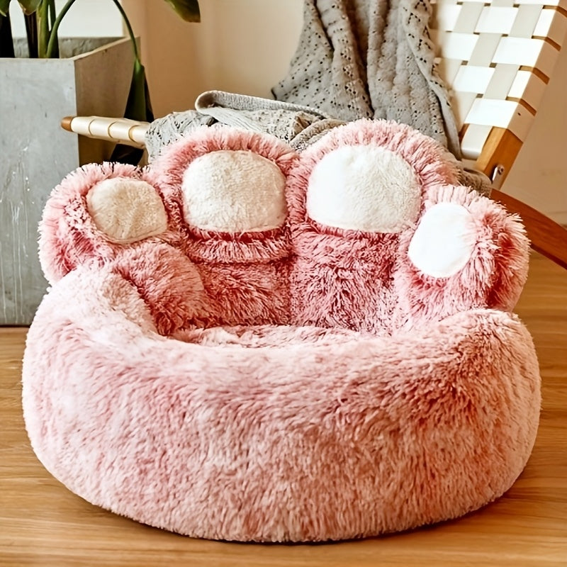 Upgraded Donut Dog Bed with Standing Paw - Plush Pink Pet Bed, Non-Slip Base, for Small/Medium Dogs & Cats - Cozy Cushioned Bed for Joint Support & Posture - Ideal for Poodles, Chihuahuas, Shih Tzus - Easy-Clean Indoor/Outdoor Use, Stylish Pet Furniture,