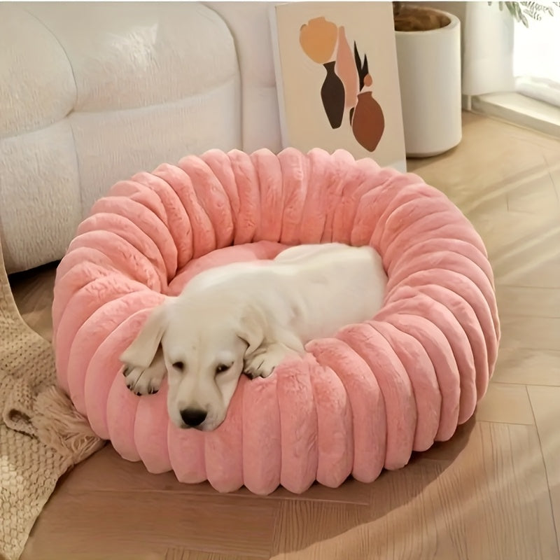 Soft & Cozy Plush Pet Bed for Small Dogs & Cats - Round, Warm Winter Nest with Soft PP Mat, Fluffy Wave Design in Pink, Beige, White & Gray, Machine Washable, All-Season Comfort, Pet Bed for Small Dogs
