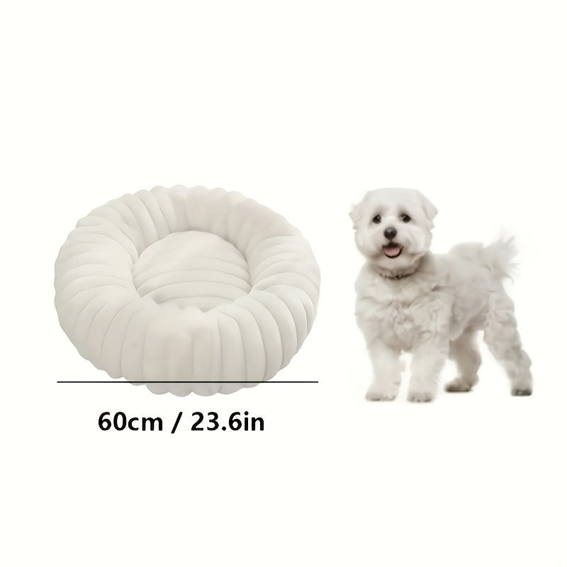 [Winter Warmth Pet Bed] Cozy Winter Warmth Luxurious Plush Round Pet Bed - Non-Slip Bottom, Polyester Fill, Ideal for Small to Large Breeds