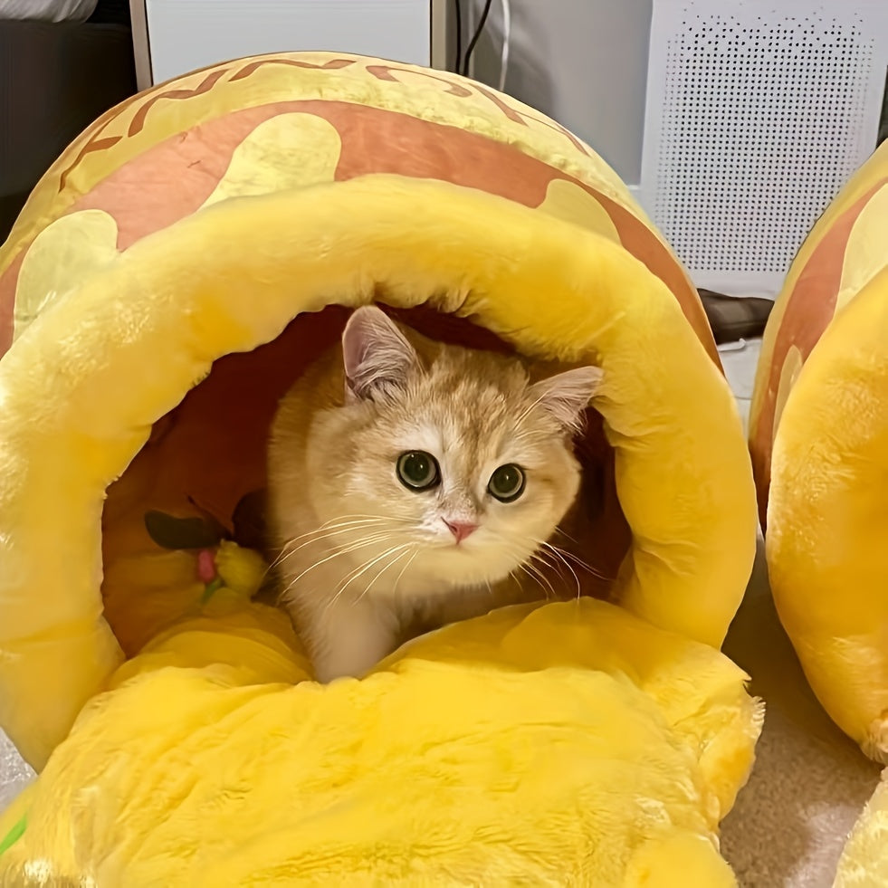 [Cozy Cat Bed] Cozy Winter 1pc Honey Pot Shaped Cat Bed | Removable Washable Thick PP Pads, Contemporary Style Durable Soft Cat Nest for Indoor Cats, Perfect Gift for Pet Lovers