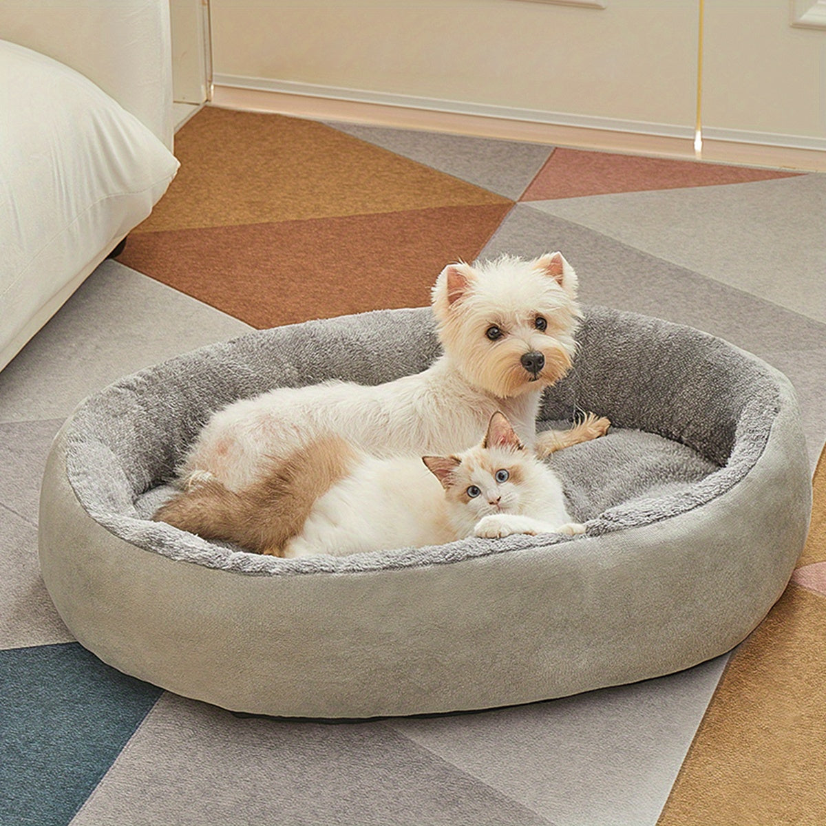 Cozy Plush Polypropylene 1pc Oval Pet Bed - Warm Dog Resting Pad for Extra Small to Medium Breeds - Non-Assembled