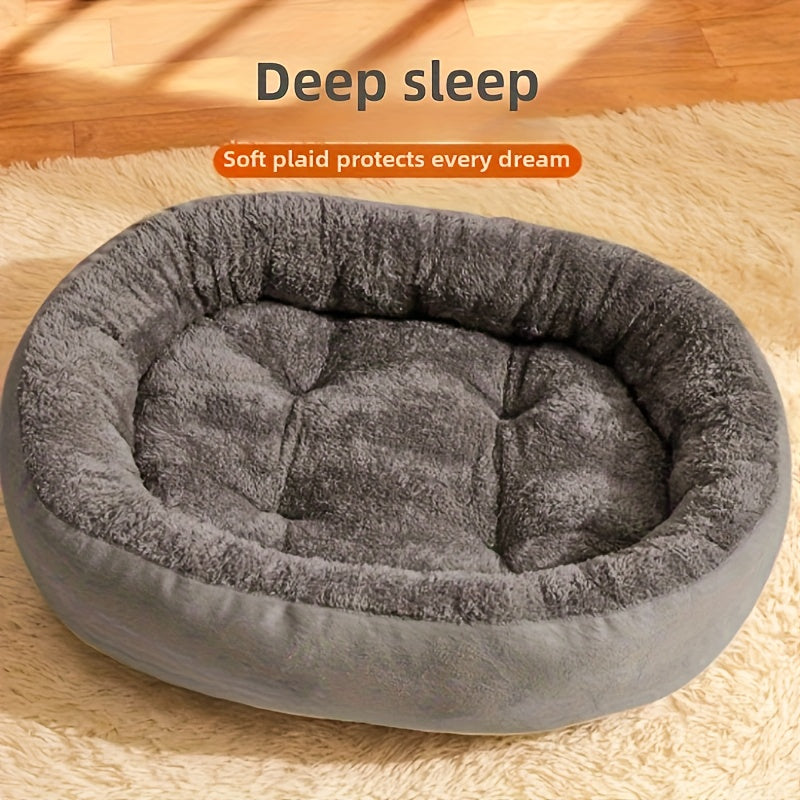 Oval Pet Bed - Soft Warm Polyester Dog Bed with Plush Cushioned Interior, Non-Slip Bottom - All-Season Cozy Bedding for Small to Medium Dogs & Cats, Lightweight & Portable Indoor/Outdoor Use - Easy-Clean Pet Bed for Home, Travel, or Gifting - Ideal for