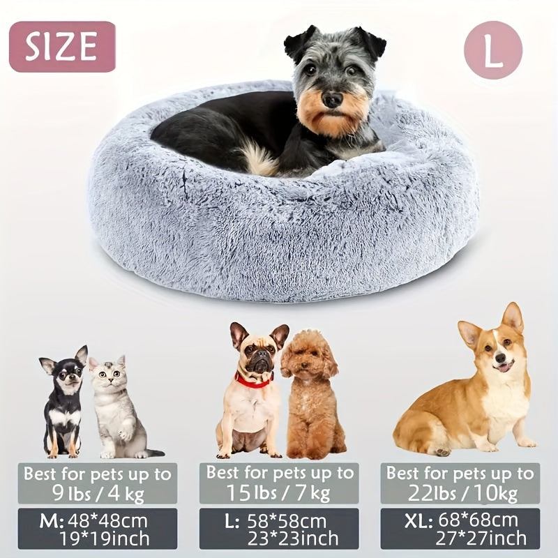 1pc Cozy Donut Cuddler Bed - Soft, Fluffy, Faux Fur, Warming, Plush Cushion for Small, Medium, Large Dogs And Cats - Multiple Sizes (15"/19"/23"/27"/31") for Ultimate Comfort And Relaxation, Dog Mats for Sleeping