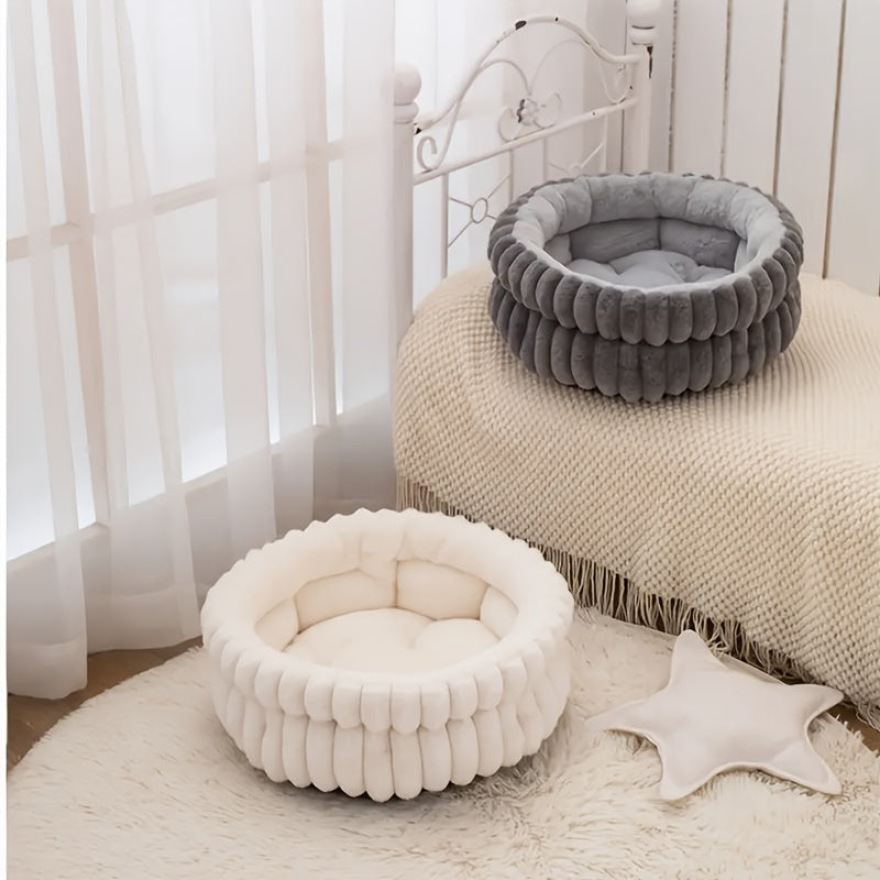 [Plush Pet Nest] High-Quality Plush Pet Bed, Cozy Round Cat Nest & Dog Nest | Machine Washable, Warmth-Retaining White Faux Fur, Perfect for Small to Medium Pets, Pet Nesting Furniture
