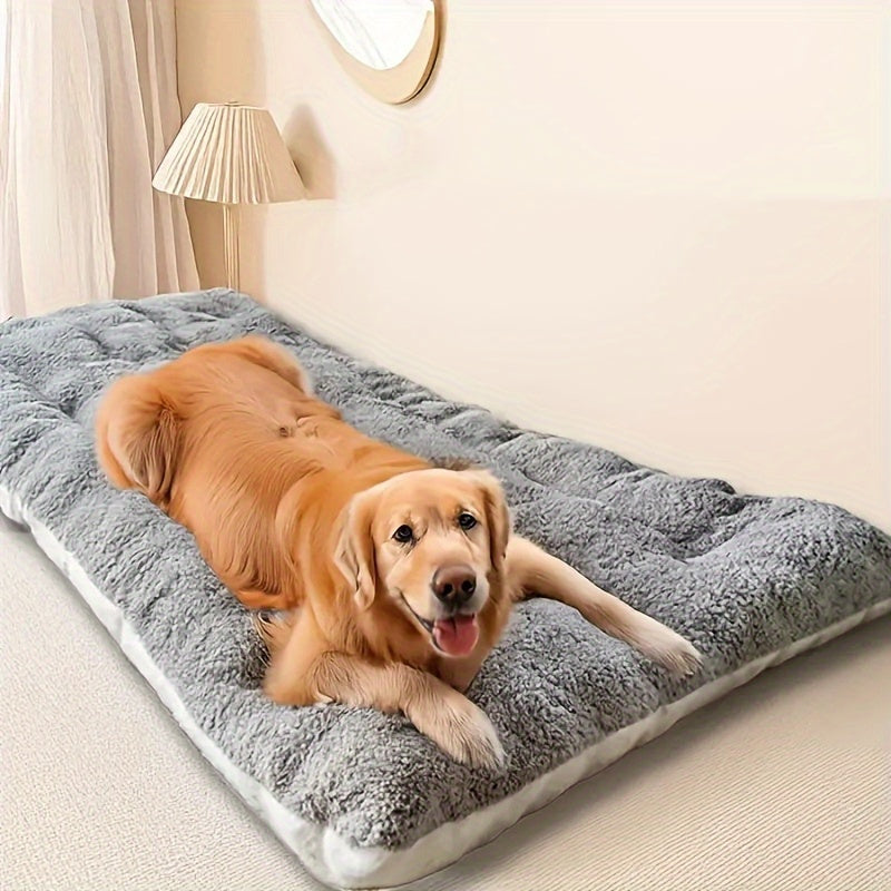 [Soft Dog Bed Sofa] Ultra Soft Extra Large Plush Dog Bed Sofa, 8-Grid Thick Polyester Pet Sofa with Non-Slip Bottom | Light Grey with White Trim, Suitable for All Sizes of Cats and Dogs, Comfortable Rectangular Sofa for Small to Large Dogs and Cats