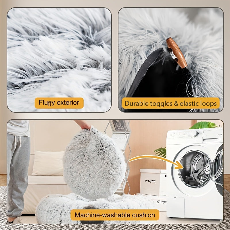 Cat Tunnel Bed with Center Washable Cushion - Large Cat Tunnel Tubular Toy, 3 Shapes for Indoor Cats, Kittens, Puppies, Ferrets Play, Round Plush Cat Bed with Tunnel - Gray