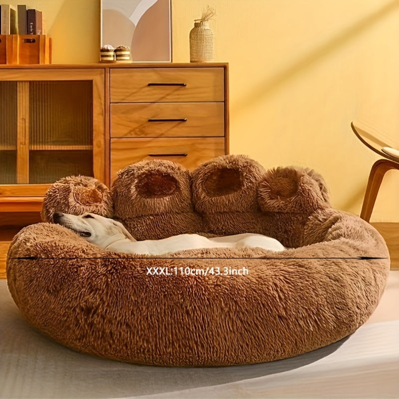 Ultra-Cozy Bear Paw Pet Bed - Luxurious Long Plush Dog Sleep Haven - Cloud-Soft Snuggle Cushion Sofa - Designed for Furry Friends - Adorable Bear Paw Shape