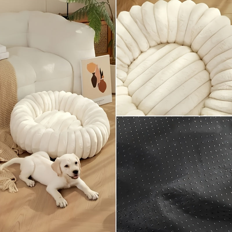 [Winter Warmth Pet Bed] Cozy Winter Warmth Luxurious Plush Round Pet Bed - Non-Slip Bottom, Polyester Fill, Ideal for Small to Large Breeds
