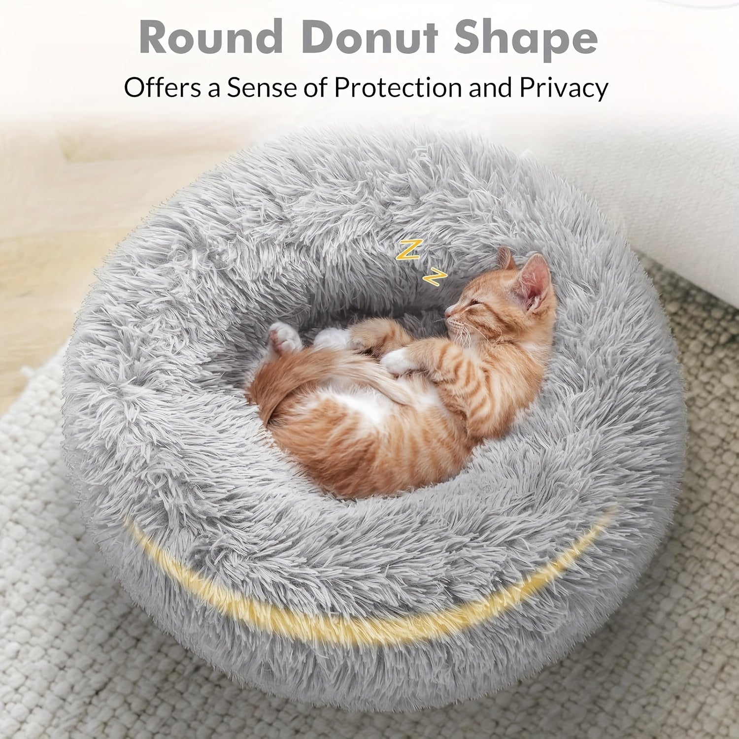 1pc Cozy Donut Cuddler Bed - Soft, Fluffy, Faux Fur, Warming, Plush Cushion for Small, Medium, Large Dogs And Cats - Multiple Sizes (15"/19"/23"/27"/31") for Ultimate Comfort And Relaxation, Dog Mats for Sleeping