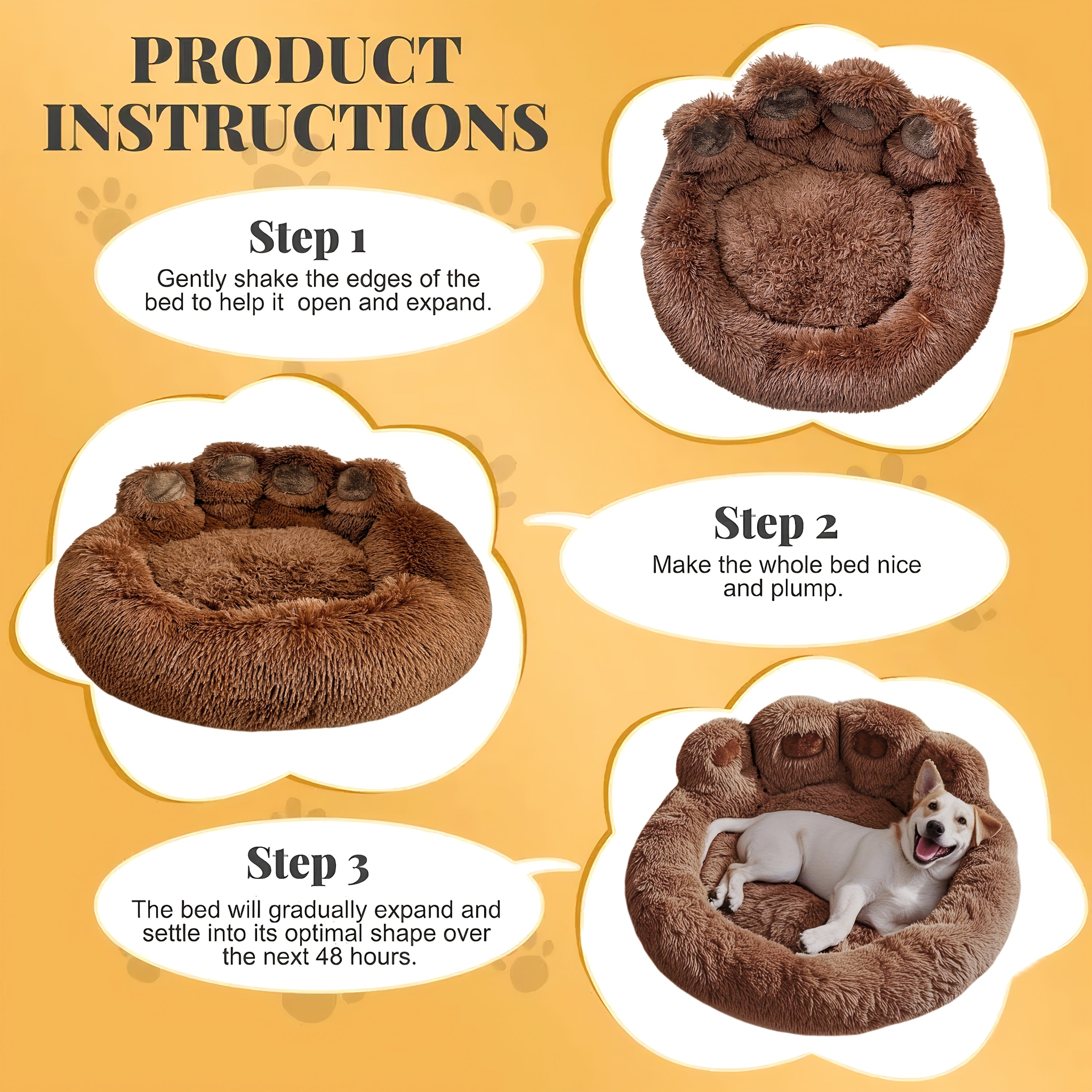 Extra Large Bear Paw Plush Pet Bed - Soft Faux Fur Round Dog & Cat Lounger, Warm Anti-SlipCushion For Small, Medium 8 Large Breeds, Cozy Donut Design For All Seasons