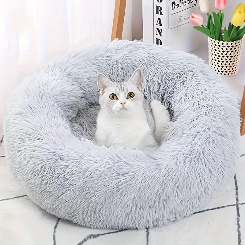 1pc Cozy Donut Cuddler Bed - Soft, Fluffy, Faux Fur, Warming, Plush Cushion for Small, Medium, Large Dogs And Cats - Multiple Sizes (15"/19"/23"/27"/31") for Ultimate Comfort And Relaxation, Dog Mats for Sleeping
