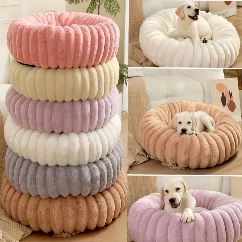 Soft & Cozy Plush Pet Bed for Small Dogs & Cats - Round, Warm Winter Nest with Soft PP Mat, Fluffy Wave Design in Pink, Beige, White & Gray, Machine Washable, All-Season Comfort, Pet Bed for Small Dogs