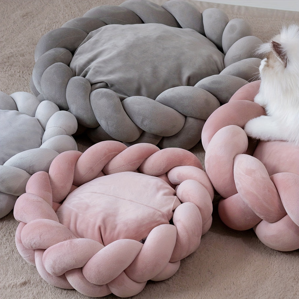 Handmade Round Pet Bed - Extra Large 22-Inch Detachable Cushion, Soft Polyester Fabric Bed for Cats, Dogs, Kittens - Easy-Clean Indoor/Outdoor Bed in Pink & Gray - Vintage Home Decor for Large Breeds, Bed for Dog, Cozy Design, Durable Construction