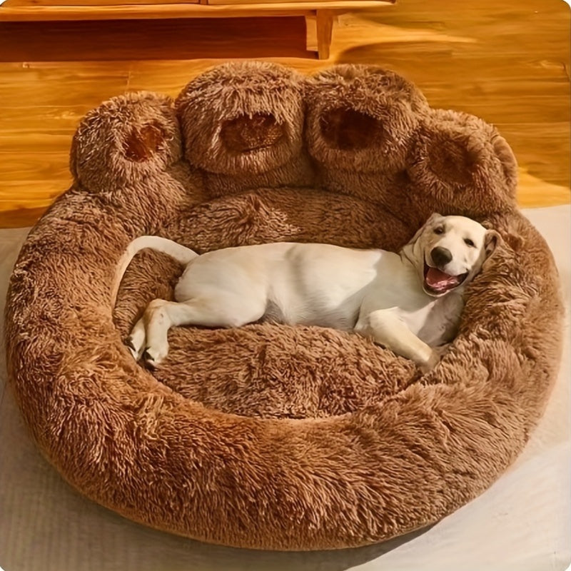 Ultra-Cozy Bear Paw Pet Bed - Luxurious Long Plush Dog Sleep Haven - Cloud-Soft Snuggle Cushion Sofa - Designed for Furry Friends - Adorable Bear Paw Shape