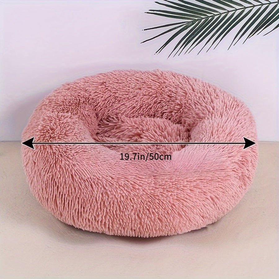 [Cozy Pet Bed for Cats & Dogs] Cozy Gray Striped Plush Pet Bed - A Warm, Deep-Sleep Round Nest with Filling for Cats and Small Dogs