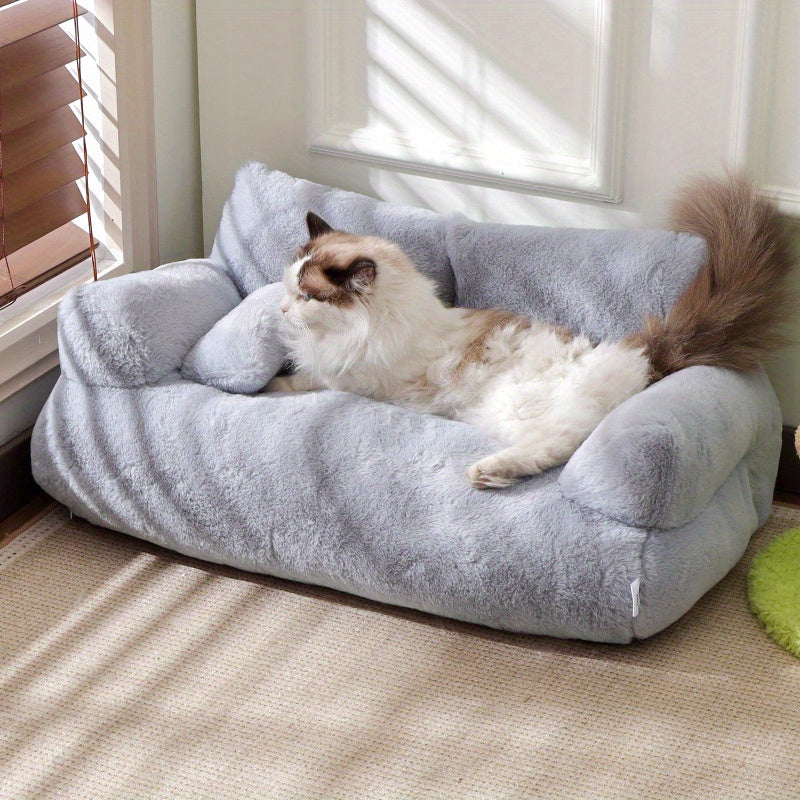 Gray Cat Sofa Bed - 21.65x14.96x7.87inch Detachable Polyester Pet Bed with Plush Cushion, Soft & Durable All-Season Indoor Cat Bed for Small Dogs & Cats, Cozy Home Decor, Cat Bed for Dogs, Cozy Pet Furniture, Modern Pet Furniture, Durable Pet Furniture