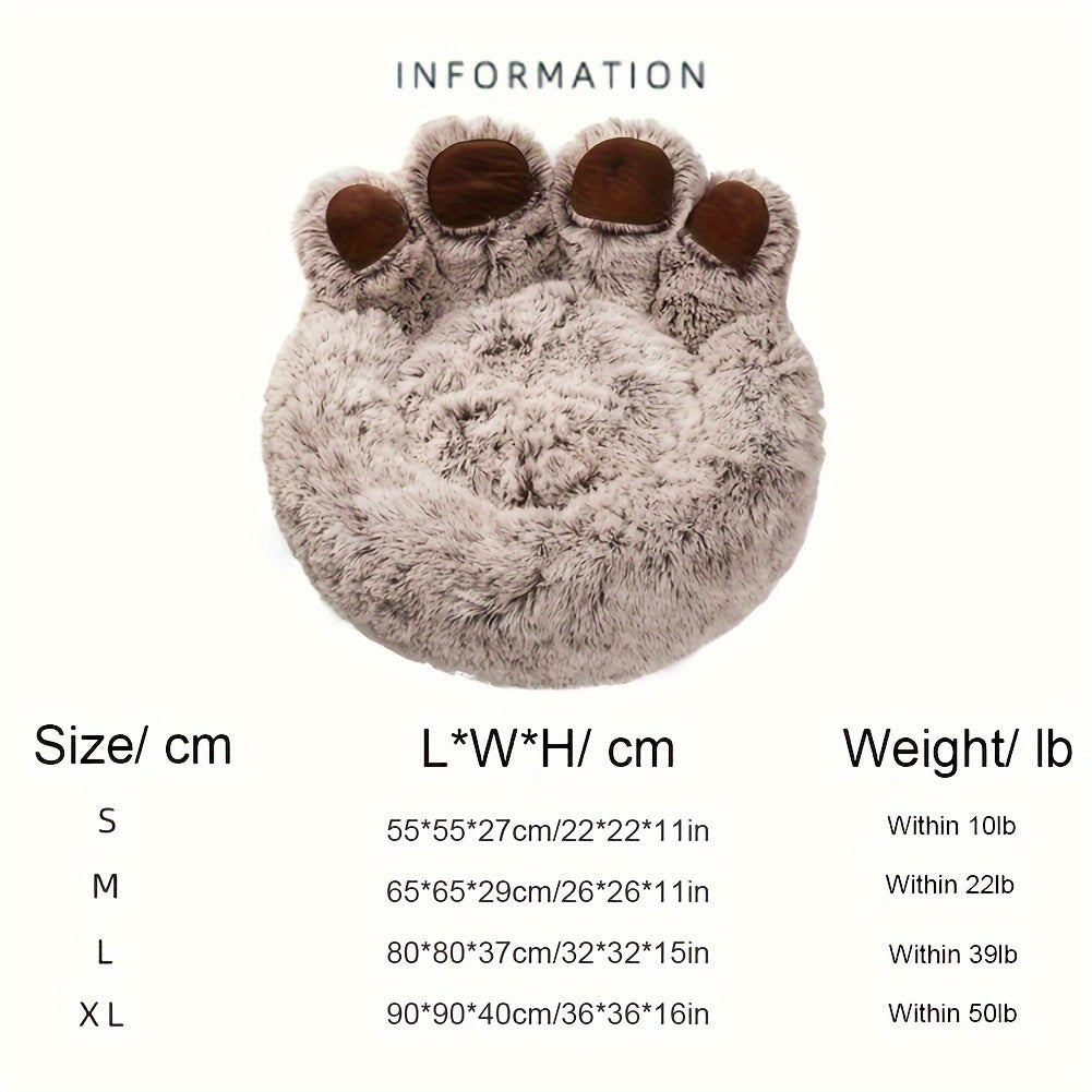 [Cozy | Plush] Soft Faux Fur Cozy Plush Paw-Shaped Pet Bed | Non-Slip Bottom, Warm and Comfortable Gray Round Sofa Bed | for Small to Medium Dogs and Cats, Winter Snuggling, Small Dog Bed