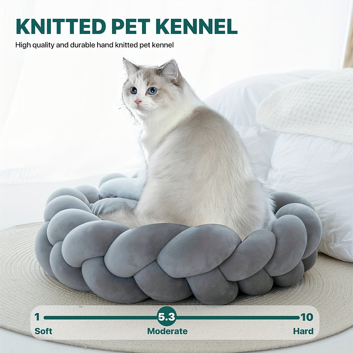 Handmade Round Pet Bed - Extra Large 22-Inch Detachable Cushion, Soft Polyester Fabric Bed for Cats, Dogs, Kittens - Easy-Clean Indoor/Outdoor Bed in Pink & Gray - Vintage Home Decor for Large Breeds, Bed for Dog, Cozy Design, Durable Construction