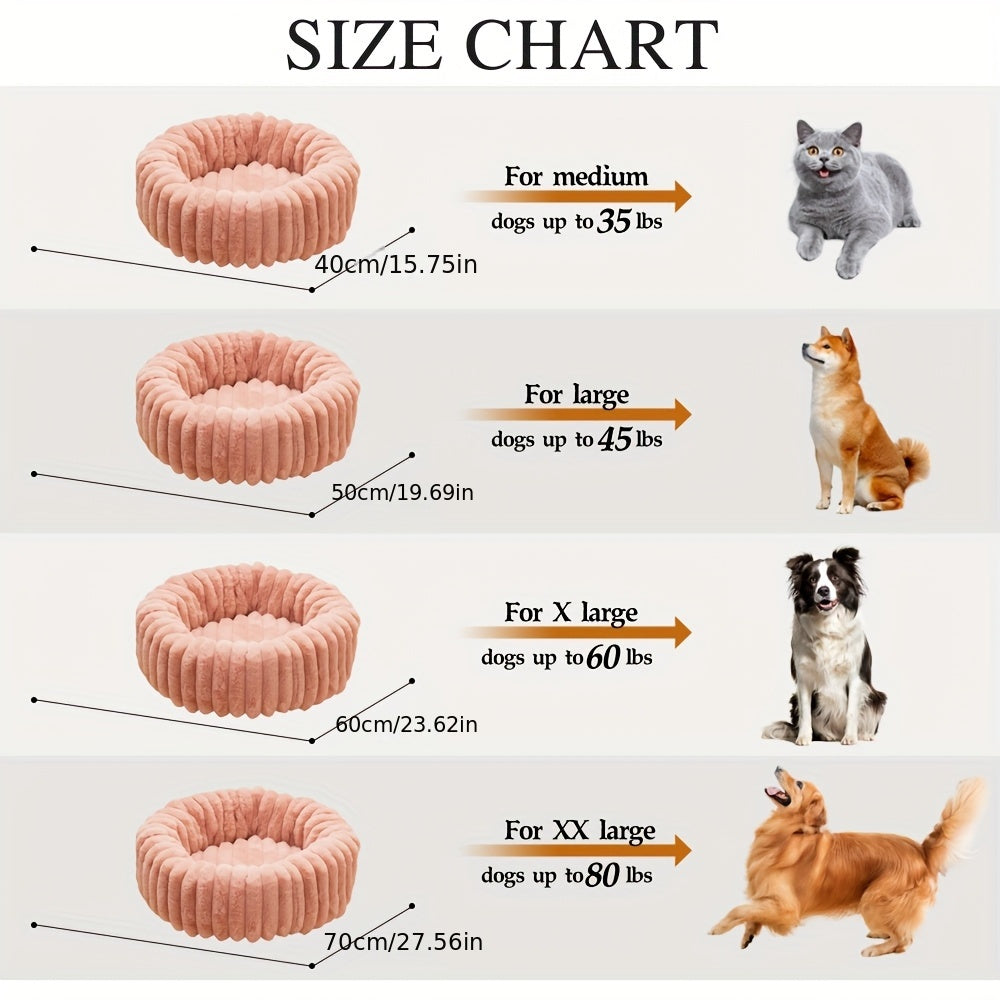 1Psc Circular Plush Pet Bed, High-Density Polypropylene, Striped Design, Warm Winter Dog Bed, Suitable for Super Small to Large Dogs, Comfortable Circular Cat Bed