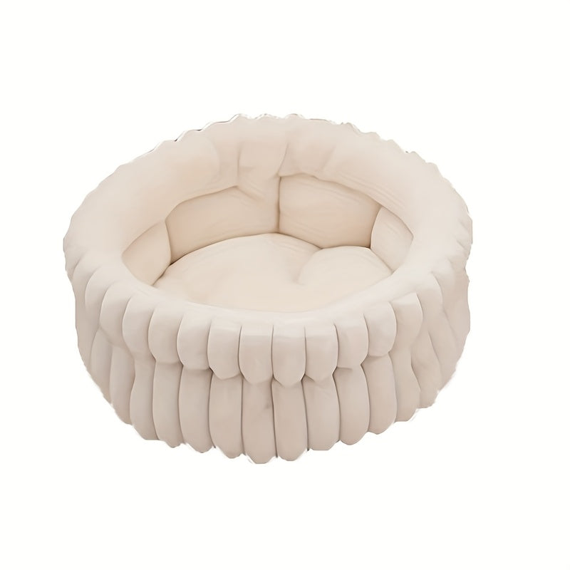[Plush Pet Nest] High-Quality Plush Pet Bed, Cozy Round Cat Nest & Dog Nest | Machine Washable, Warmth-Retaining White Faux Fur, Perfect for Small to Medium Pets, Pet Nesting Furniture