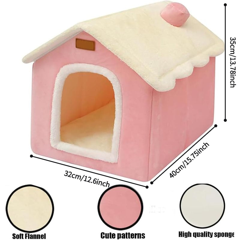 Foldable Dog House with Memory Foam Mattress - Pink & White, Cozy Winter Warmth for Small to Large Dogs & Cats, Indoor Pet Bed with Plush Cushion, Easy Assembly, Polyester Material, Pet Bedding | Cozy Pet House | Durable Pet Bed, Dog Bed