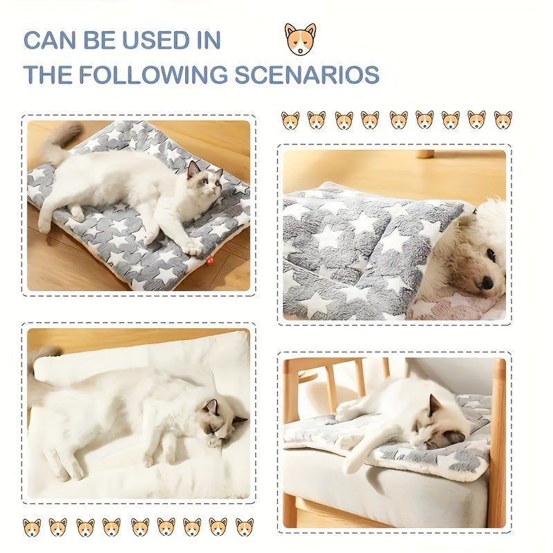 [Cozy Pet Mat] Soft, Thickened Plush Pet Mat | Cozy All-Season Warm Blanket for Cats & Dogs | Machine-Washable, Durable Polyester, Star Patterned Design