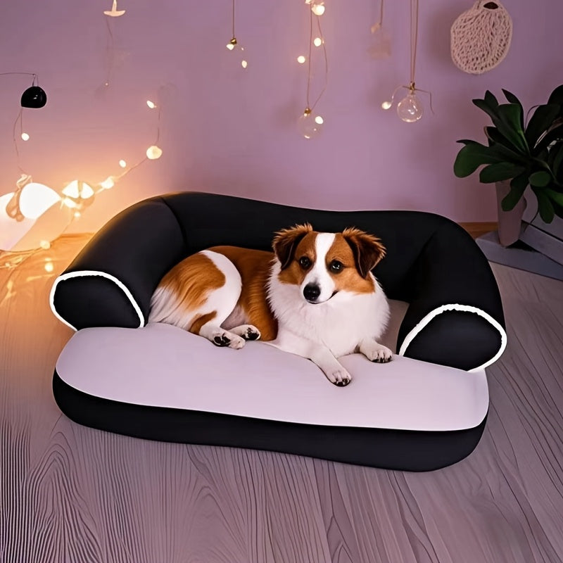 [Cozy Pet Sofa] 1pc Cozy Plush Pet Sofa Bed | Warm All-Season Dog & Cat Recliner with Removable Polyester Cushion, Black & White Design for Extra Small to Large Breeds, Perfect for Indoor Relaxation
