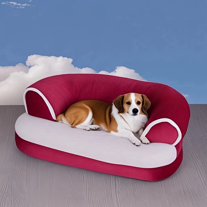 [Cozy Pet Sofa] 1pc Cozy Plush Pet Sofa Bed | Warm All-Season Dog & Cat Recliner with Removable Polyester Cushion, Black & White Design for Extra Small to Large Breeds, Perfect for Indoor Relaxation
