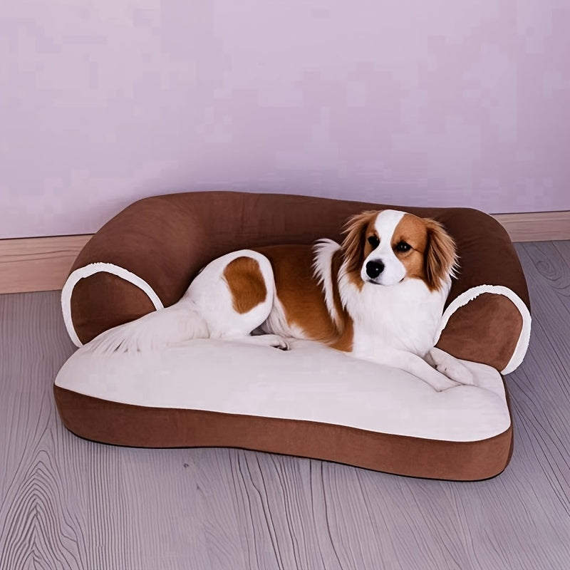 [Cozy Pet Sofa] 1pc Cozy Plush Pet Sofa Bed | Warm All-Season Dog & Cat Recliner with Removable Polyester Cushion, Black & White Design for Extra Small to Large Breeds, Perfect for Indoor Relaxation