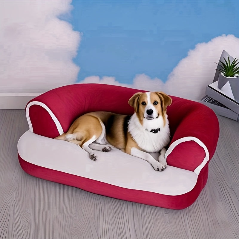 [Cozy Pet Sofa] 1pc Cozy Plush Pet Sofa Bed | Warm All-Season Dog & Cat Recliner with Removable Polyester Cushion, Black & White Design for Extra Small to Large Breeds, Perfect for Indoor Relaxation