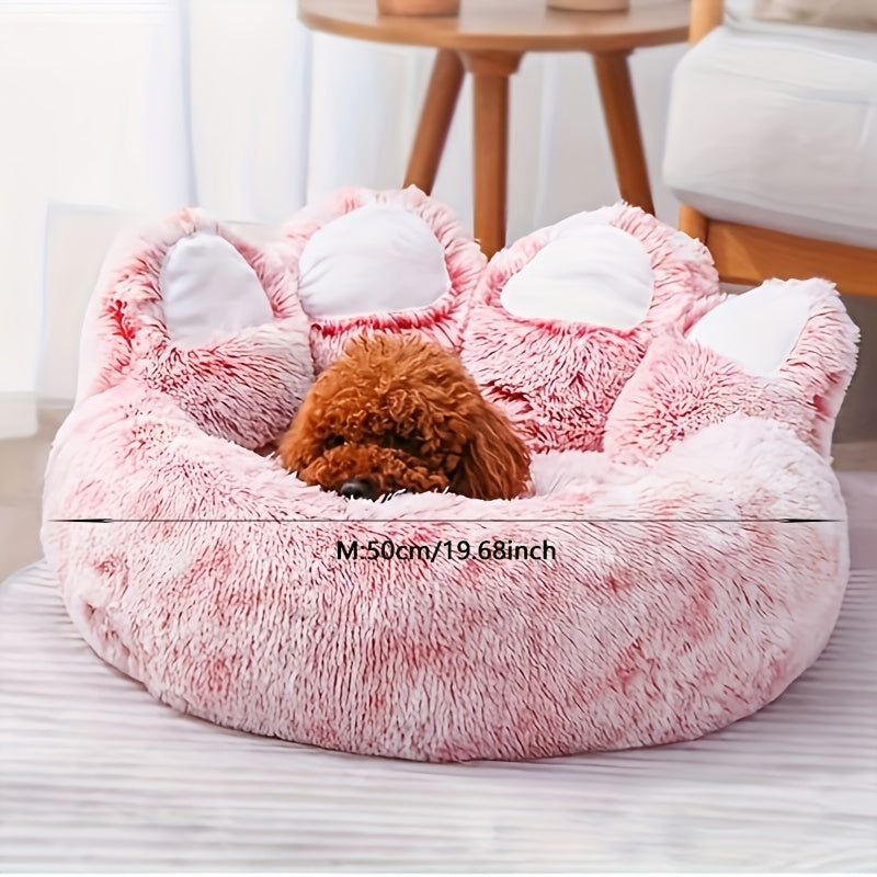 Ultra-Cozy Bear Paw Pet Bed - Luxurious Long Plush Dog Sleep Haven - Cloud-Soft Snuggle Cushion Sofa - Designed for Furry Friends - Adorable Bear Paw Shape