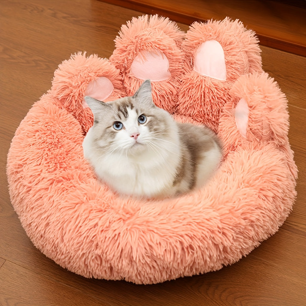 Extra Large Bear Paw Plush Pet Bed - Soft Faux Fur Round Dog & Cat Lounger, Warm Anti-SlipCushion For Small, Medium 8 Large Breeds, Cozy Donut Design For All Seasons