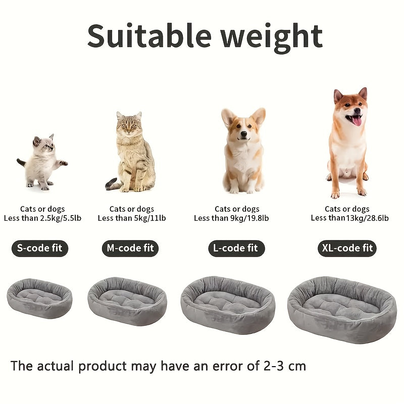 Oval Pet Bed - Soft Warm Polyester Dog Bed with Plush Cushioned Interior, Non-Slip Bottom - All-Season Cozy Bedding for Small to Medium Dogs & Cats, Lightweight & Portable Indoor/Outdoor Use - Easy-Clean Pet Bed for Home, Travel, or Gifting - Ideal for
