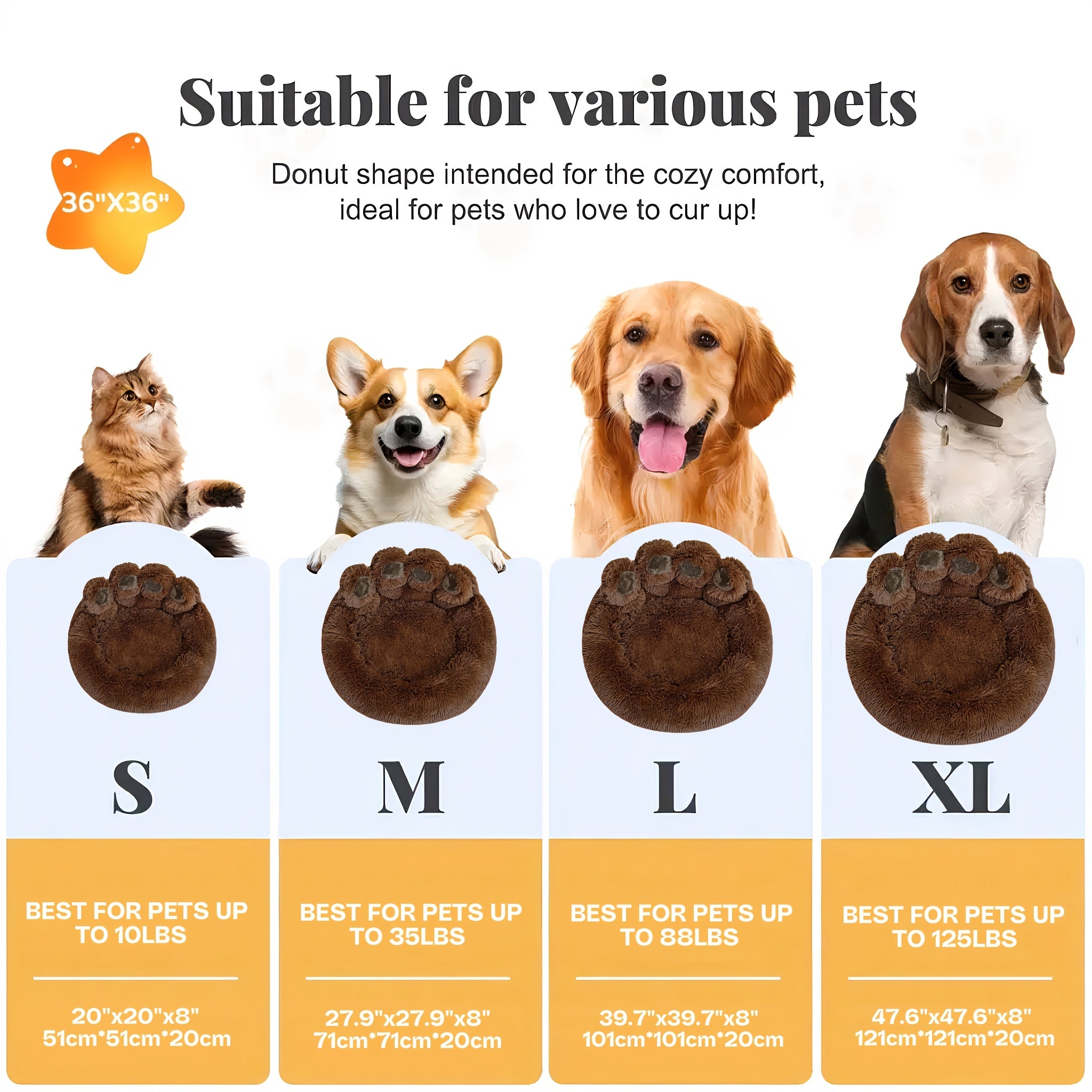 Extra Large Bear Paw Plush Pet Bed - Soft Faux Fur Round Dog & Cat Lounger, Warm Anti-SlipCushion For Small, Medium 8 Large Breeds, Cozy Donut Design For All Seasons