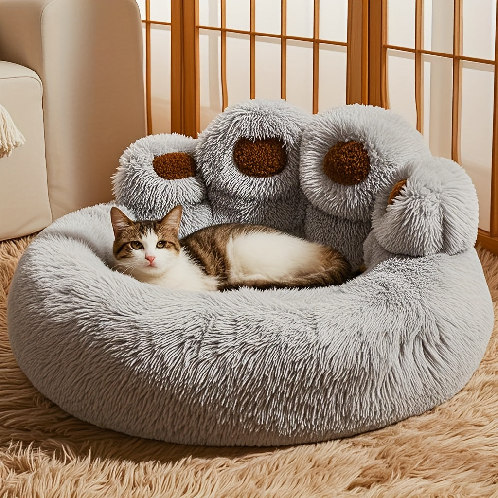Extra Large Bear Paw Plush Pet Bed - Soft Faux Fur Round Dog & Cat Lounger, Warm Anti-SlipCushion For Small, Medium 8 Large Breeds, Cozy Donut Design For All Seasons
