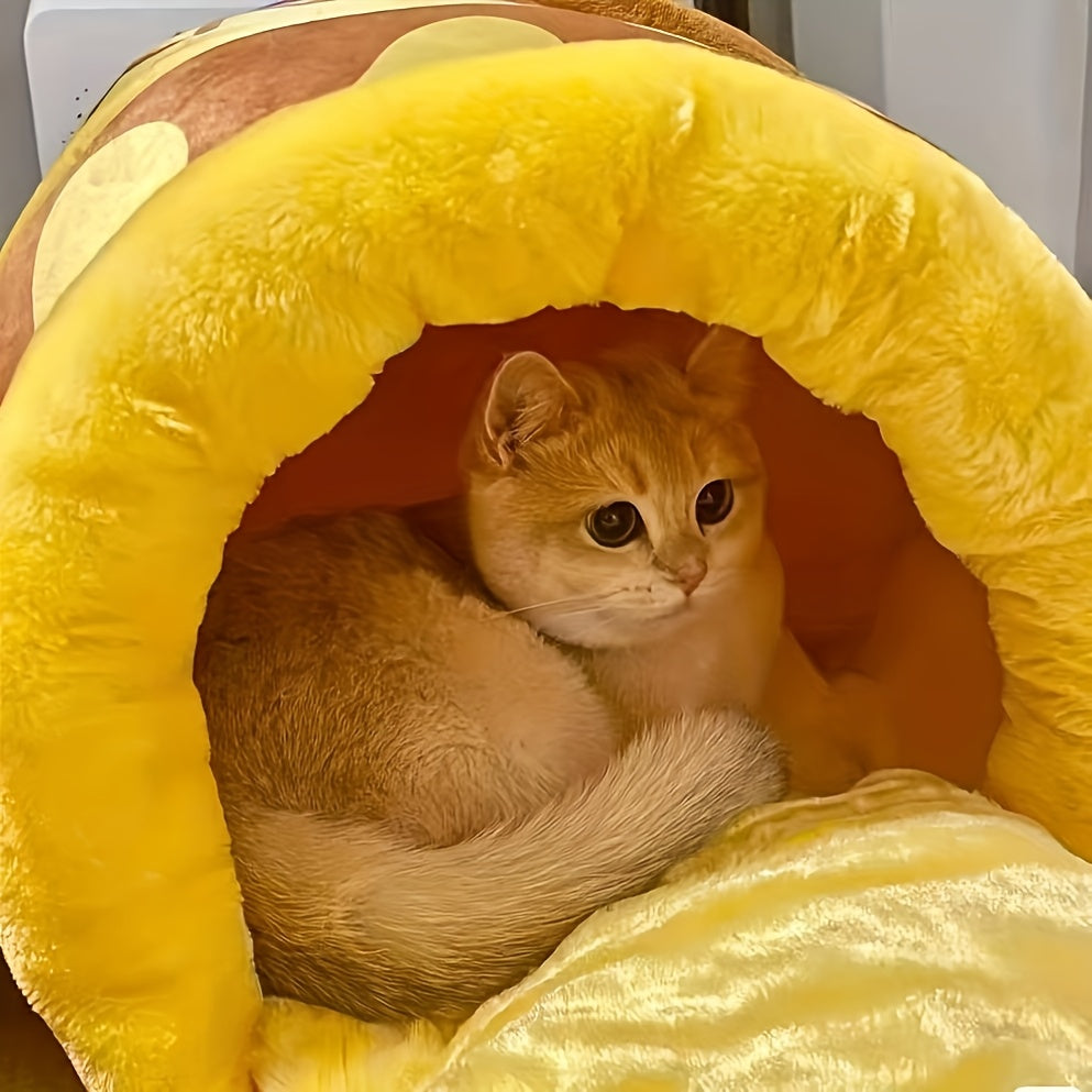 [Cozy Cat Bed] Cozy Winter 1pc Honey Pot Shaped Cat Bed | Removable Washable Thick PP Pads, Contemporary Style Durable Soft Cat Nest for Indoor Cats, Perfect Gift for Pet Lovers