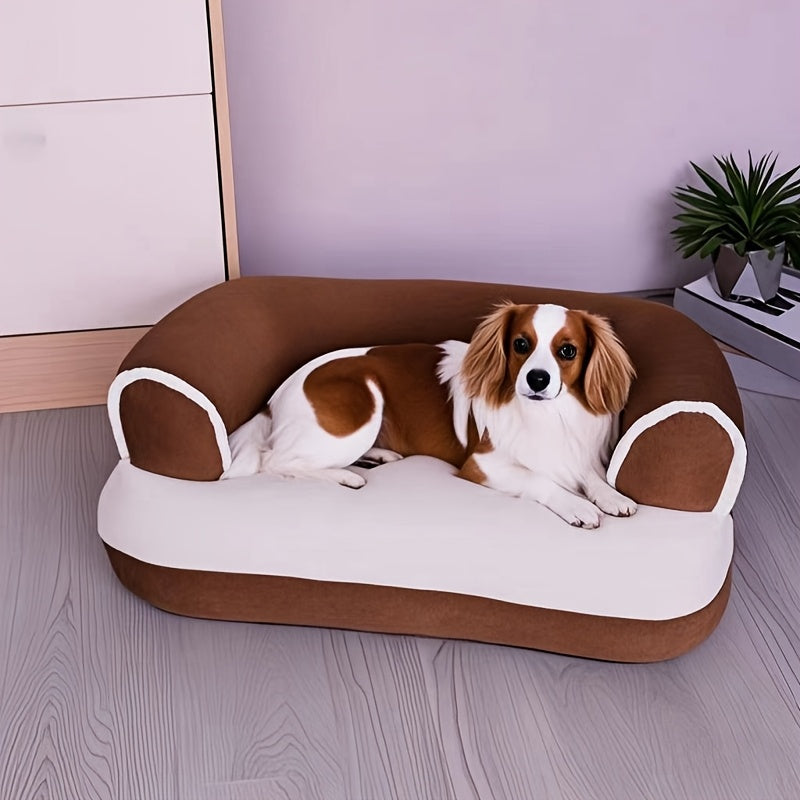 [Cozy Pet Sofa] 1pc Cozy Plush Pet Sofa Bed | Warm All-Season Dog & Cat Recliner with Removable Polyester Cushion, Black & White Design for Extra Small to Large Breeds, Perfect for Indoor Relaxation
