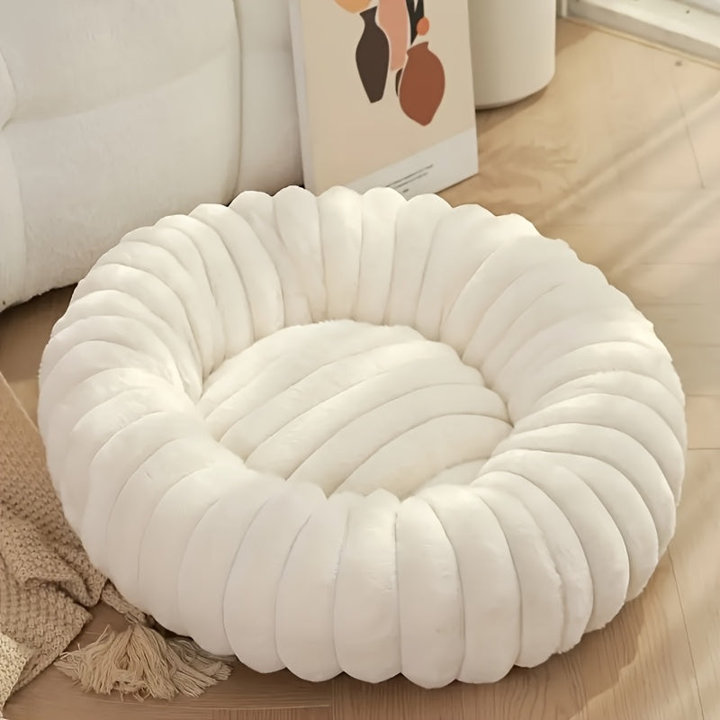 Soft & Cozy Plush Pet Bed for Small Dogs & Cats - Round, Warm Winter Nest with Soft PP Mat, Fluffy Wave Design in Pink, Beige, White & Gray, Machine Washable, All-Season Comfort, Pet Bed for Small Dogs