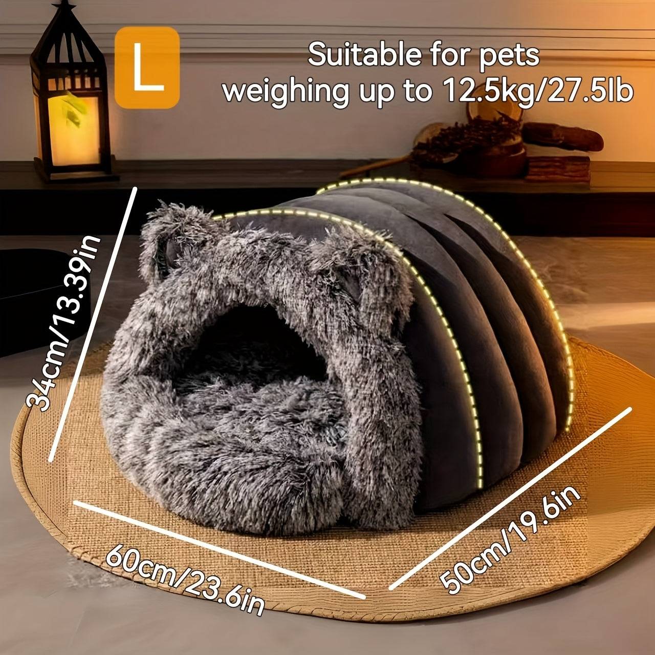 1pc Winter Warm Fleece Cat Cave, Polyester Fiber Plush Pet Bed, Cozy Indoor Hideaway for Small to Medium Cats and Dogs, Windproof 360° Thermal Comfort, Non-Assembled Cat House
