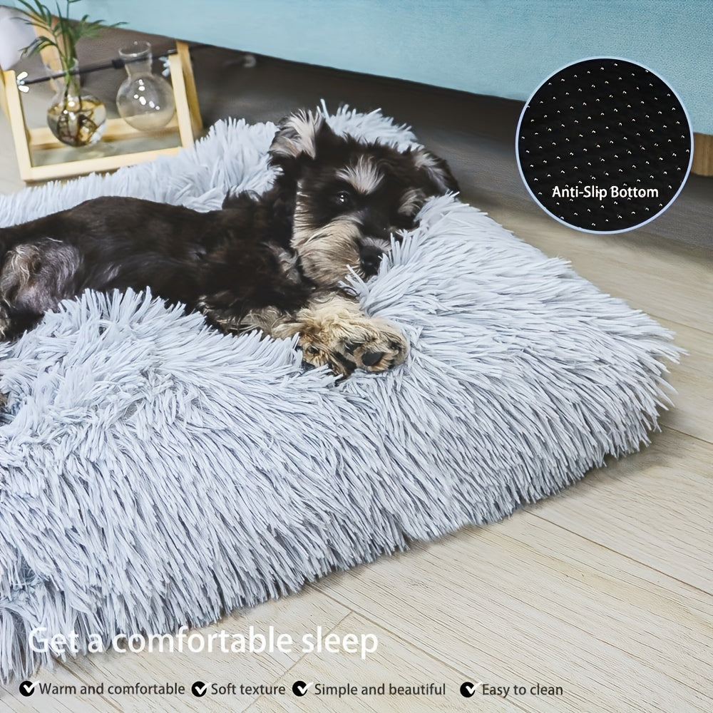 1pc Extra Large Fleece Lined Dog Bed & Cat Mat - Thickened Comfortable Warm Polyester, Easy to Remove & Washable, Square Design for All Dog Breeds & Sizes, Pet Bedding, Cozy Pet Furniture, Plush Pet Furniture, Durable Pet Furniture