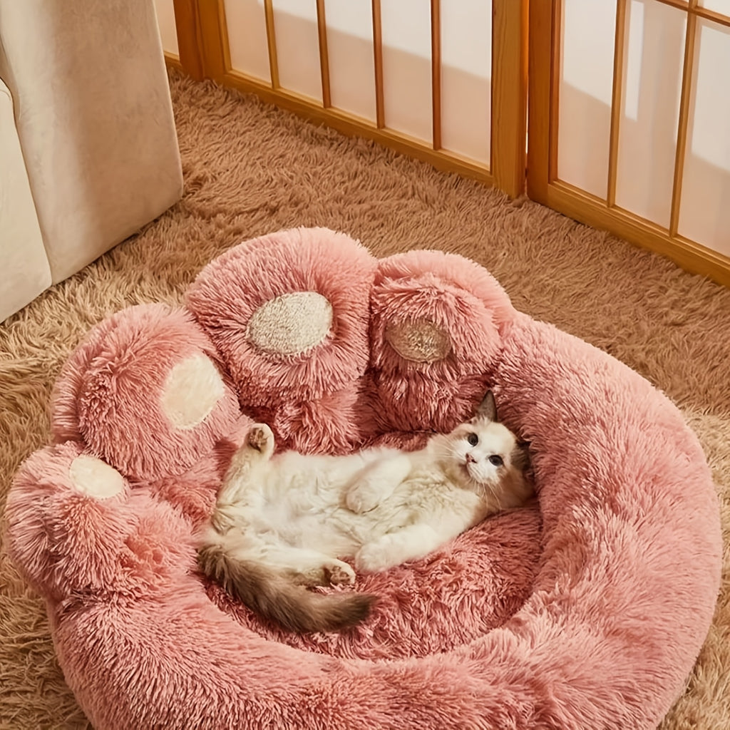 Cute Bear Paw Shaped Dog Bed And Cat Bed, Calm Donut Dog Bed, Warm And Comfortable Soft Dog Round Bed, Plush Dog And Cat Mattress Bed. Give Your Youngsters A Warm And Comfortable Mattress!