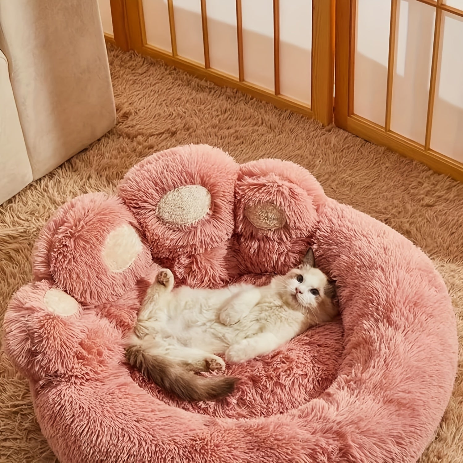 Cute Bear Paw Shaped Dog Bed And Cat Bed, Calm Donut Dog Bed, Warm And Comfortable Soft Dog Round Bed, Plush Dog And Cat Mattress Bed. Give Your Youngsters A Warm And Comfortable Mattress!