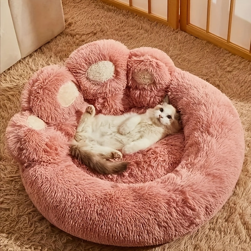 Extra Large Bear Paw Plush Pet Bed - Soft Faux Fur Round Dog & Cat Lounger, Warm Anti-SlipCushion For Small, Medium 8 Large Breeds, Cozy Donut Design For All Seasons