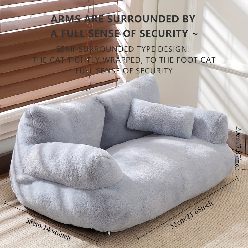 Gray Cat Sofa Bed - 21.65x14.96x7.87inch Detachable Polyester Pet Bed with Plush Cushion, Soft & Durable All-Season Indoor Cat Bed for Small Dogs & Cats, Cozy Home Decor, Cat Bed for Dogs, Cozy Pet Furniture, Modern Pet Furniture, Durable Pet Furniture