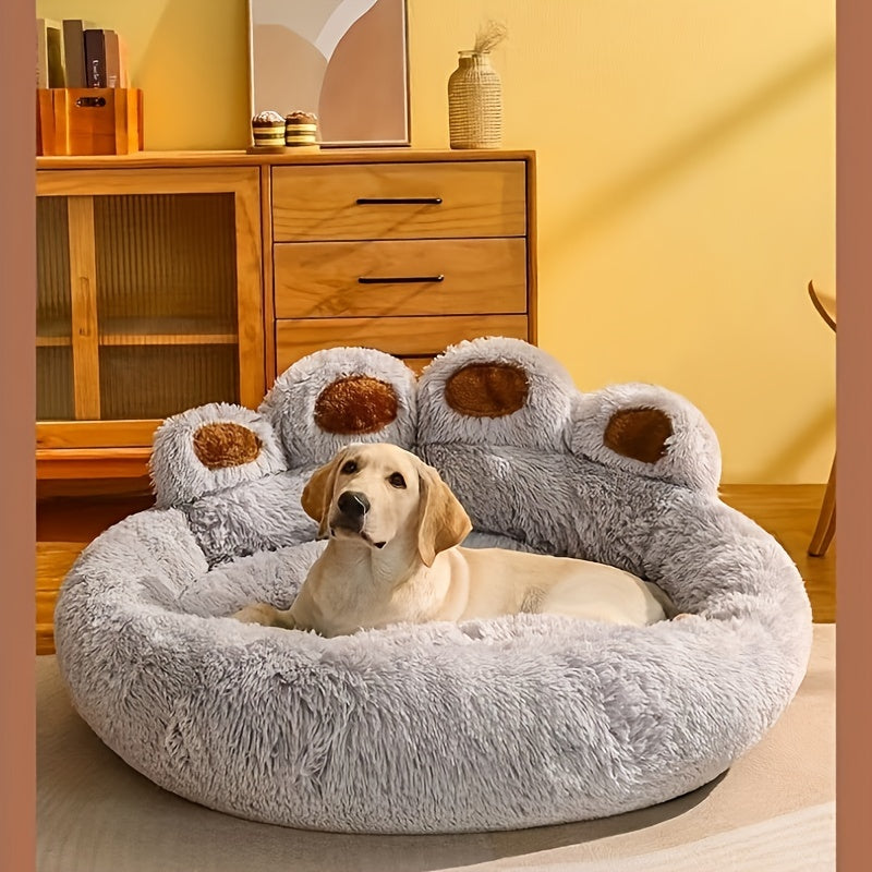 Ultra-Cozy Bear Paw Pet Bed - Luxurious Long Plush Dog Sleep Haven - Cloud-Soft Snuggle Cushion Sofa - Designed for Furry Friends - Adorable Bear Paw Shape